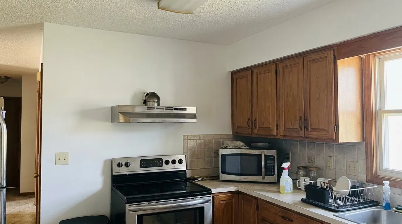 Same kitchen fully cleaned and restored after fire damage