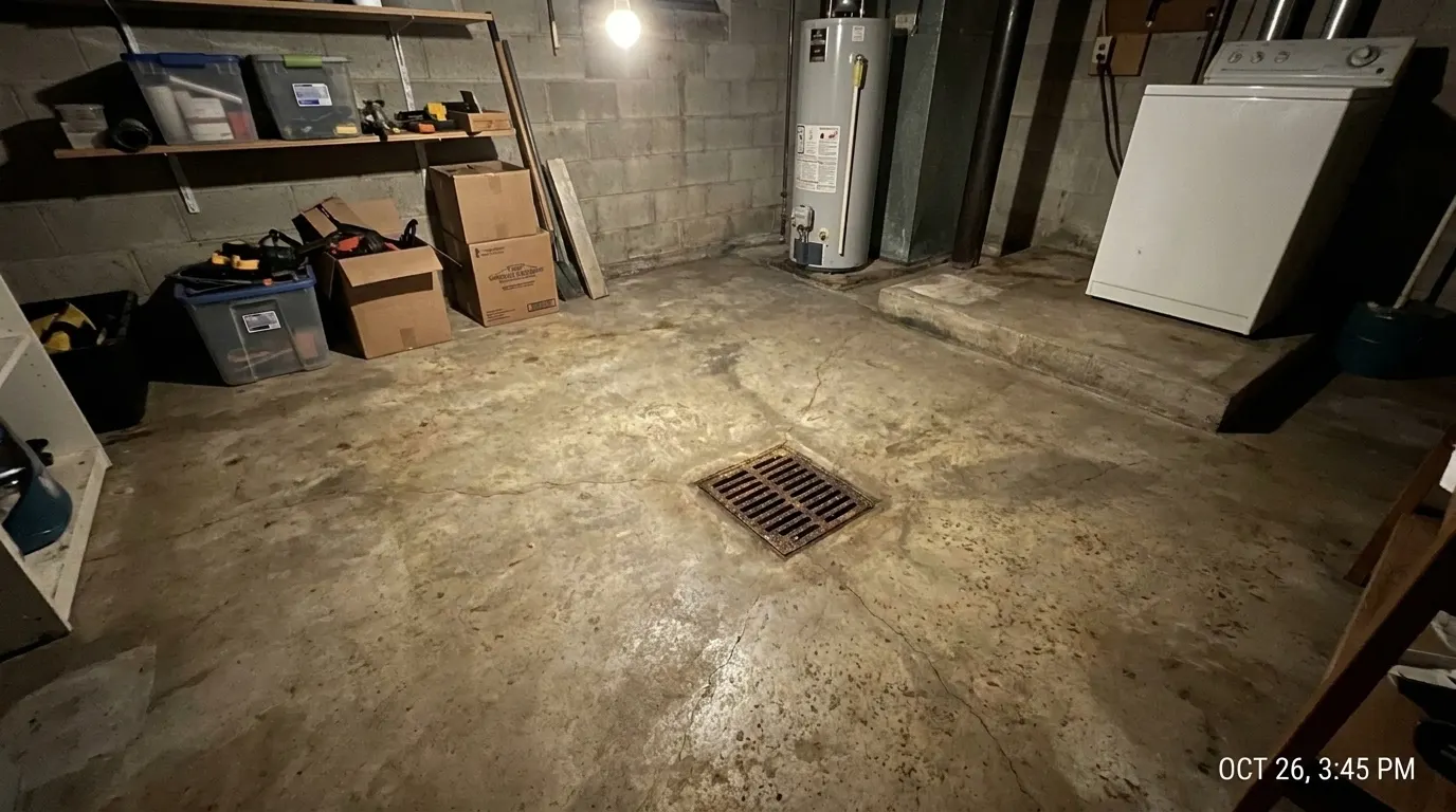 Same basement floor disinfected and dry after cleanup